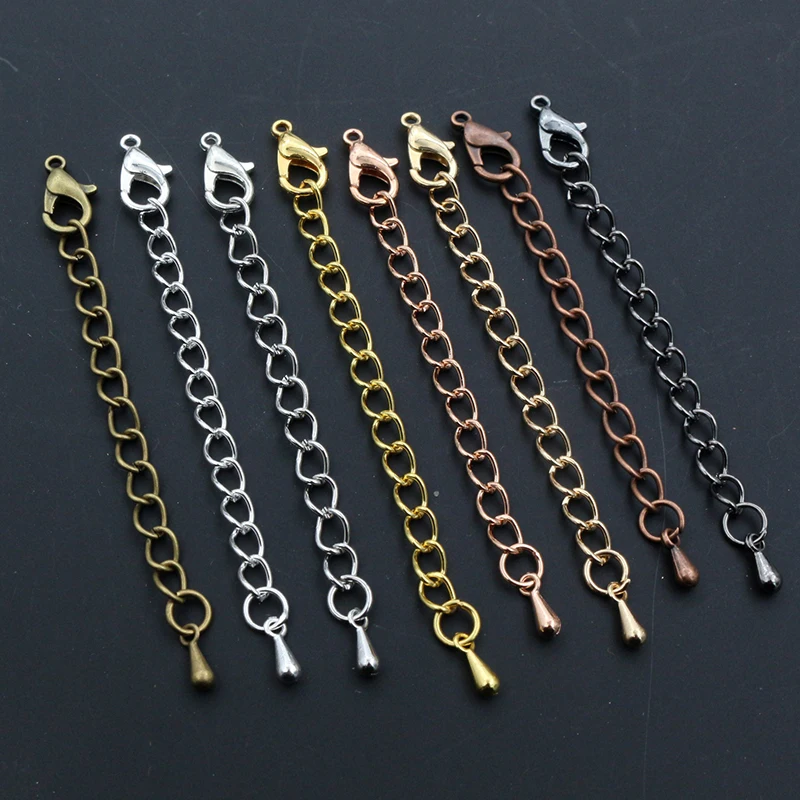 10 Stück 50 mm/70 mm Länge längere 5 x 4 mm handgefertigte Verlängerungskette mit Karabinerverschluss und Tröpfchen für Armband-Halskettenschwanz