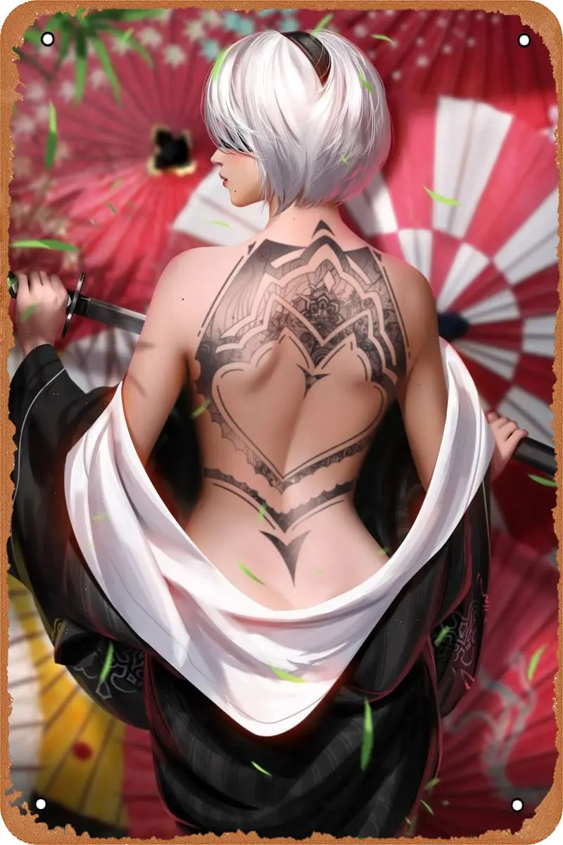 NIER Automata 2B (Yorha NO. 2 Type B) Game Poster Vintage Game Metal Tin Sign 8X12Inch sign