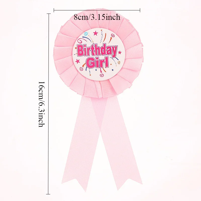 6pcs/lot Birthday Party Girl Boy Satin Cloth Birthday Girl Boy Tinplate Badge