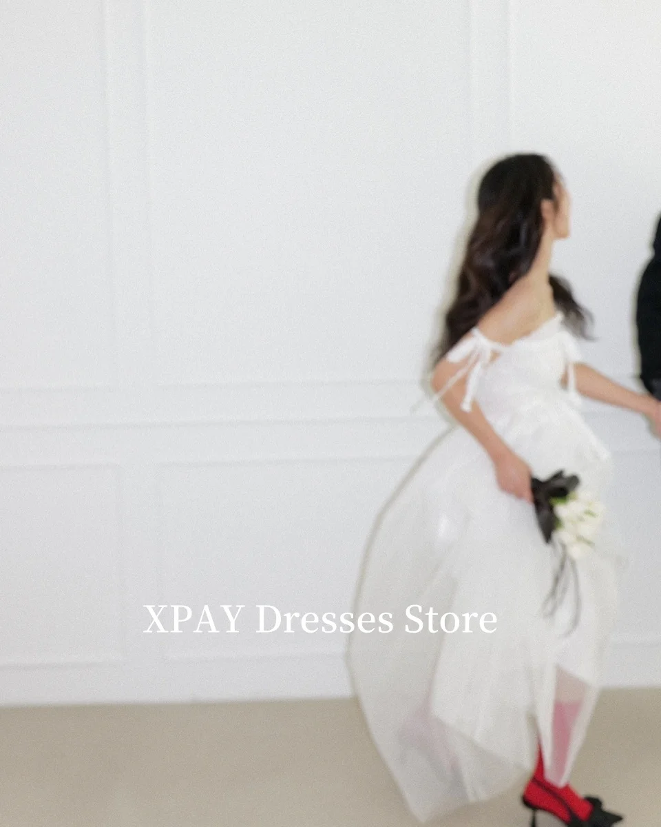 XPAY  Elegant Soft Tulle Wedding Dreses Korea Photo shoot Off Shoulder Pleats Floor length Bridal Gowns Corset Back Customized image 6