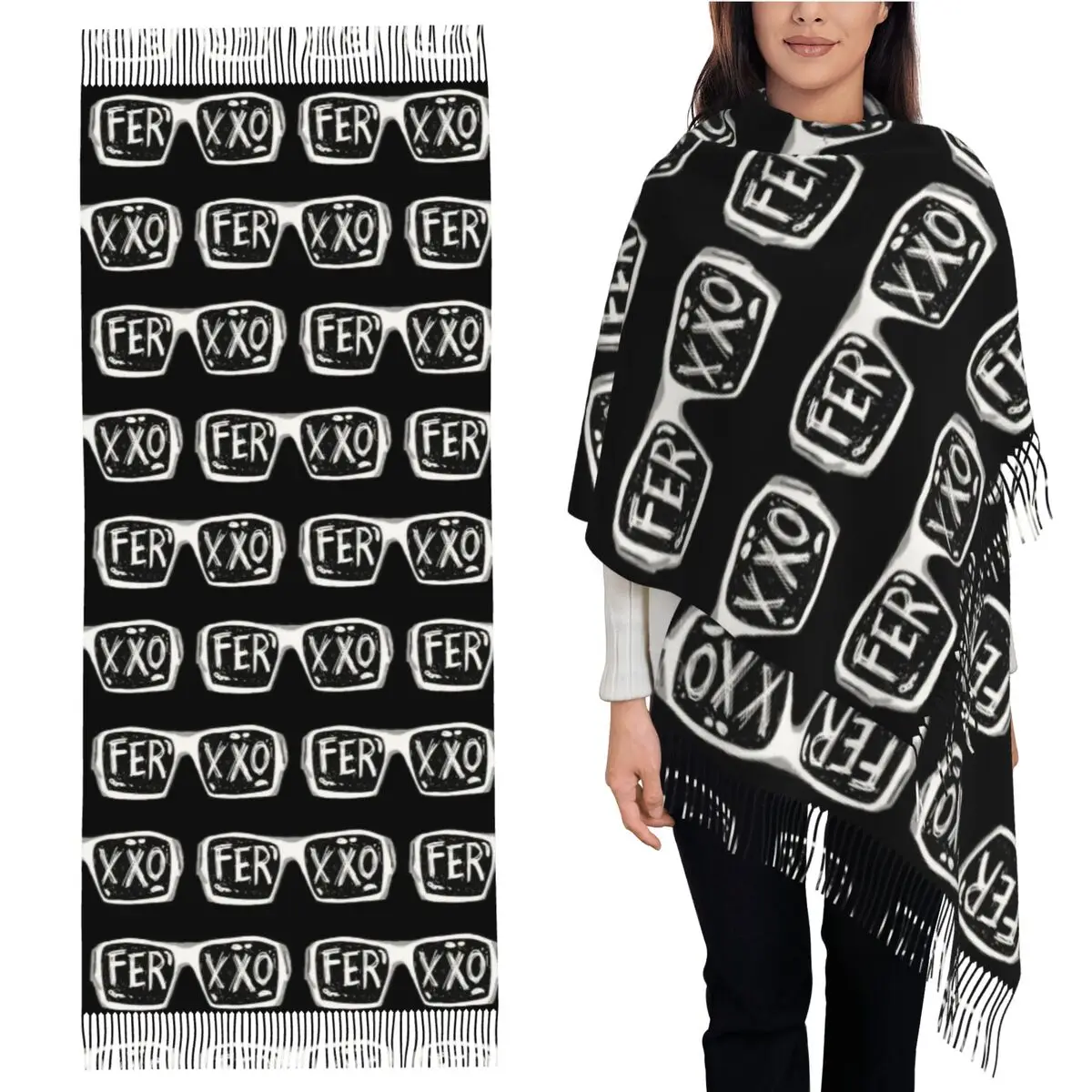 

Очки Ferxxo - Feid Logo Классический стикер Шарф Шарфы с кисточками Женские мягкие теплые шали и накидки Длинная осенне-зимняя шаль