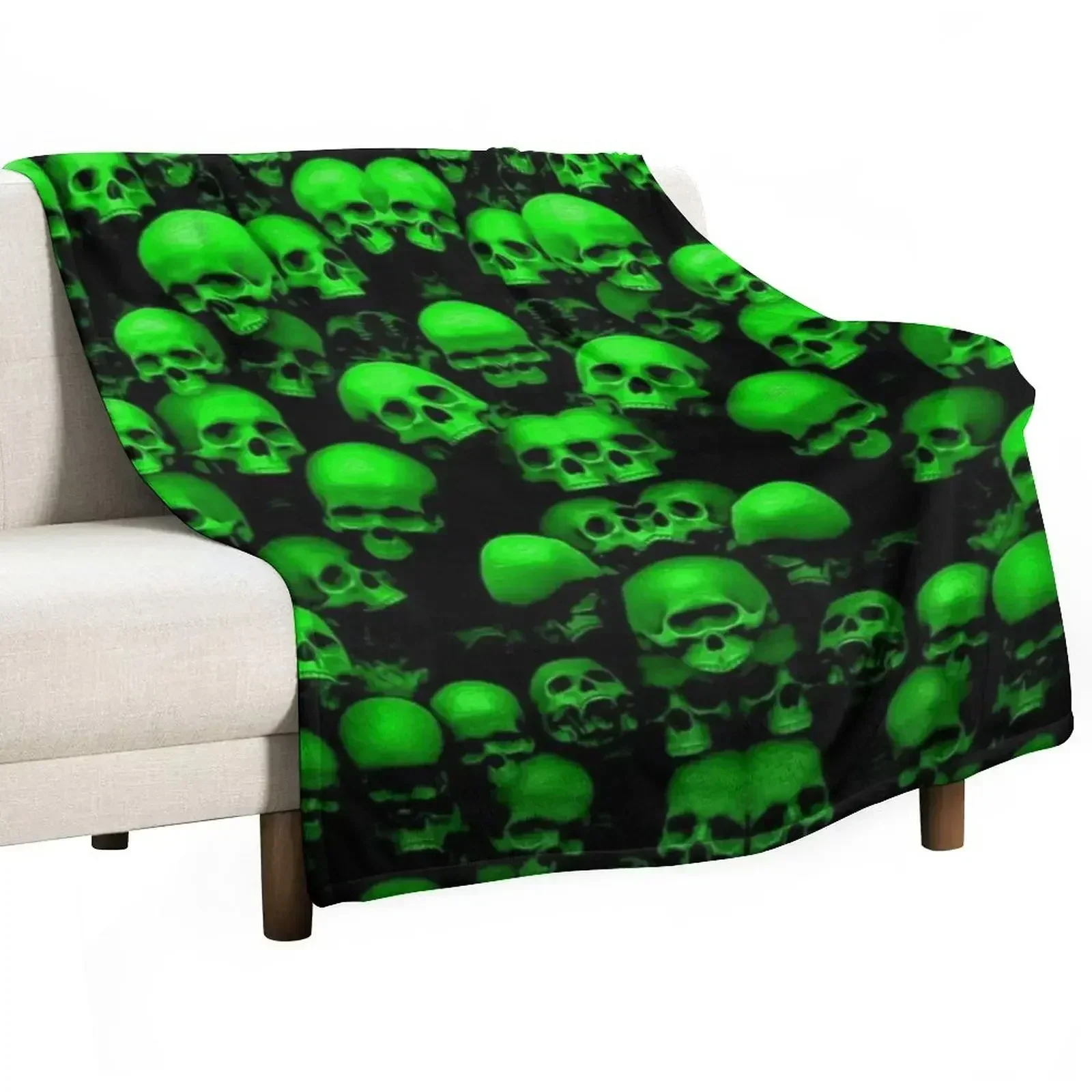 Neon Green Trippy Skull Throw Blanket blankets ands heavy to sleep Blankets