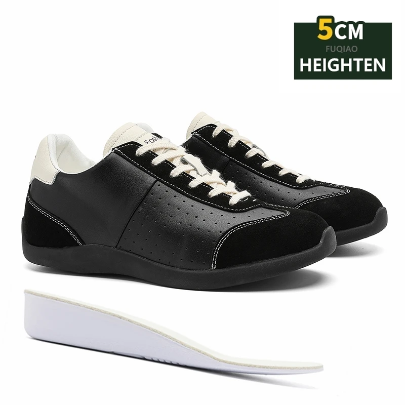 

Genuine Leather Elevator Sneakers for Unisex 5cm Hidden Height Increase Shoes Casual Ballet Fitness Training Shoes for Men Women