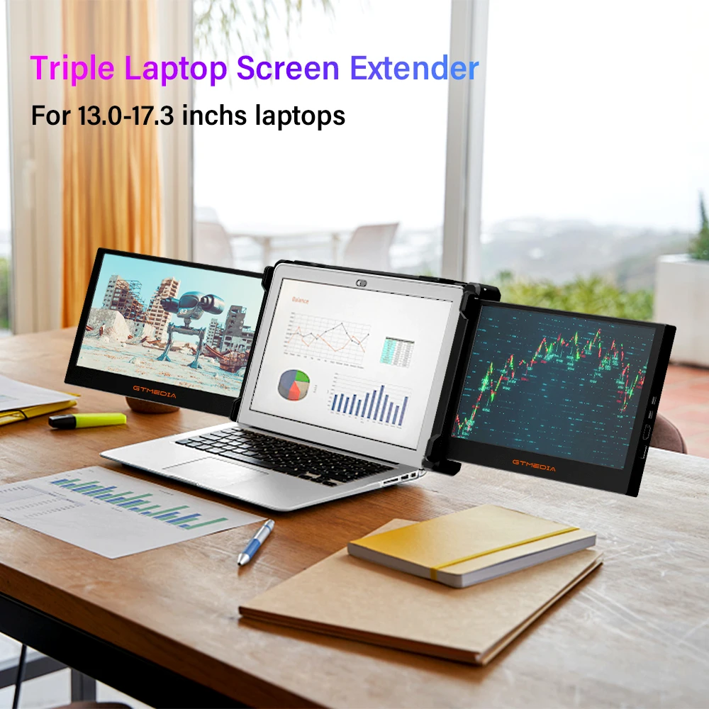 GTMEDIA 11.6-Inch Portable Monitor Triple Laptop Monitor 1080P IPS FHD Dual Display Screen Extender For Games/Office Stock in US