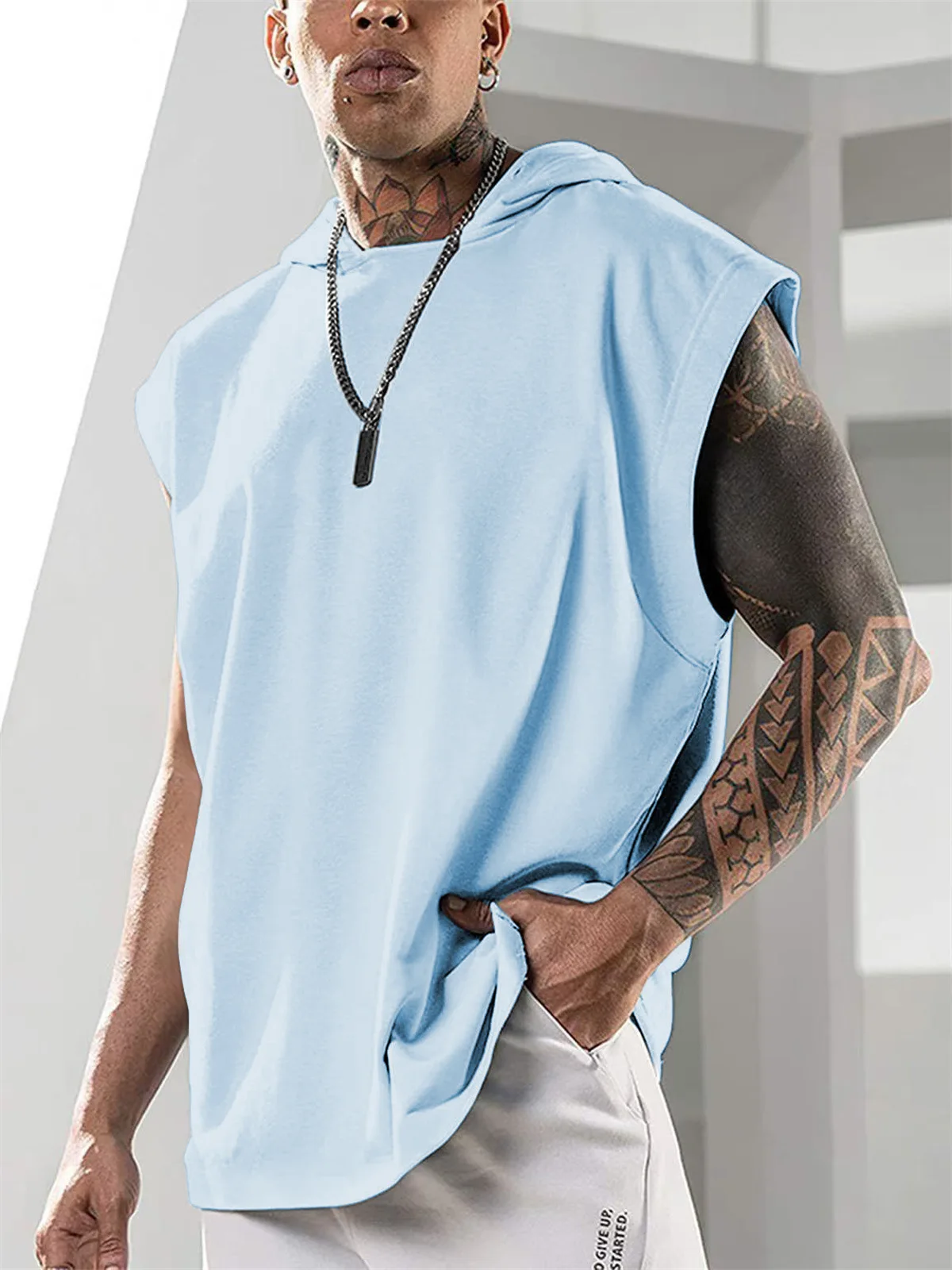 

2025 summer hot selling men's fashion high quality American sleeveless hoodie leisure loose fitness sports street vest