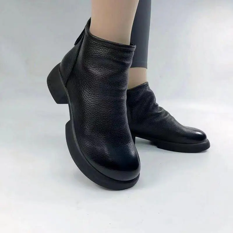 Block Heel Ankle Booties Versatile Leather Booties Plush Ankle Boots Outdoor Footwear Ankle Boots With Pebble Pattern For