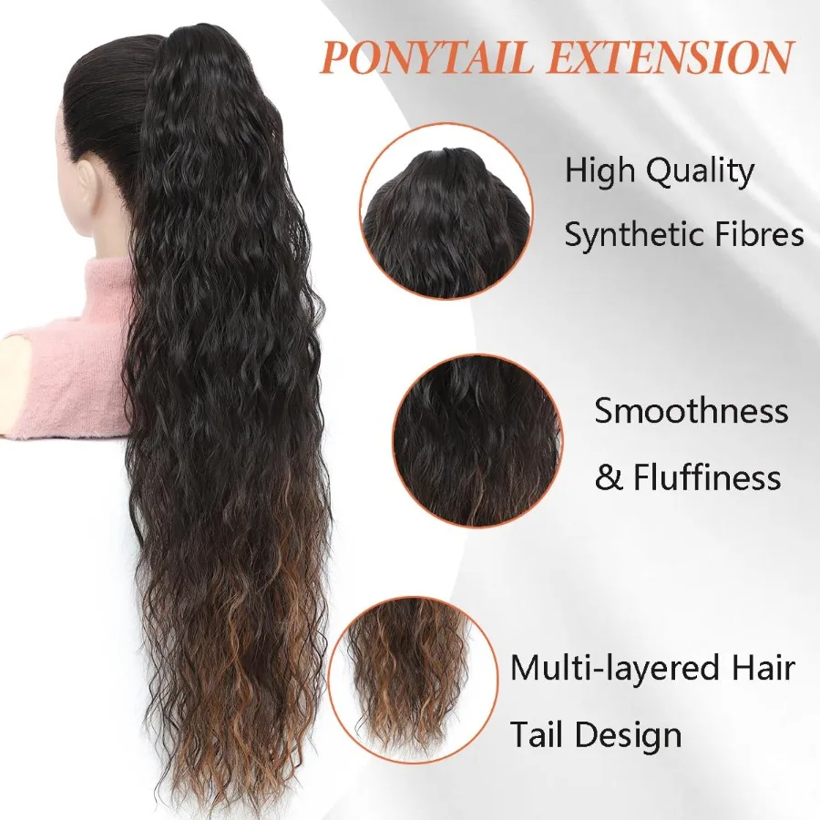 30 بوصة بني مع شقراء يسلط الضوء على ذيل حصان تمديد مخلب كليب لمظهر طبيعي حجم الشعر وطول في ارتداء اليومي Tr