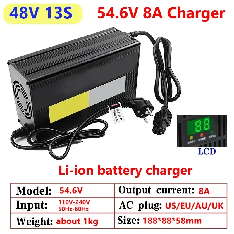 8A 54.6V 67.2V 84V Smart Lithium Battery Fast Charger for 13S 16S 20S Lipo Li-ion Electric Power Tool With LED Display