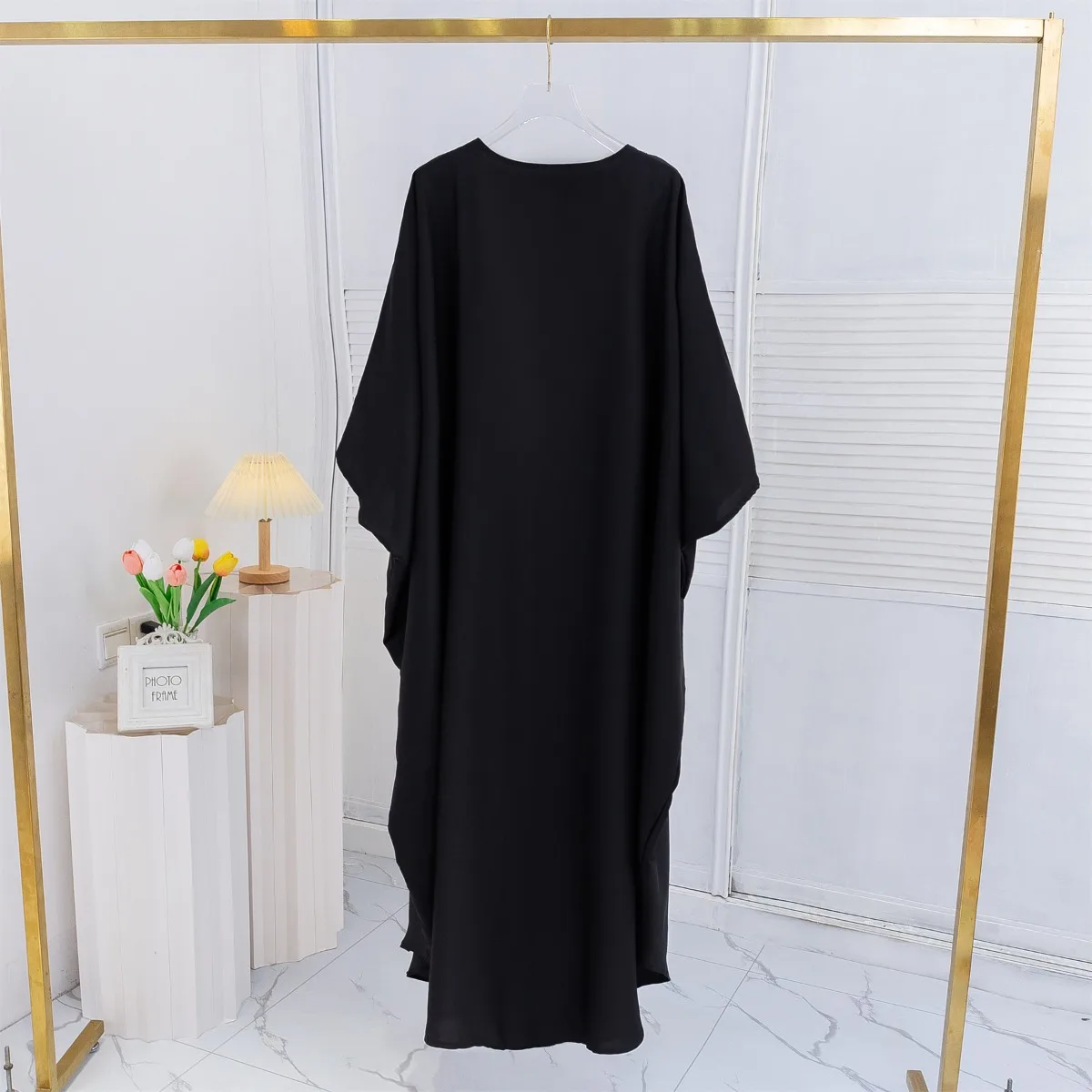 Open Front Beaded Abaya Women Kaftan Black Muslim Ramadan Long Sleeve Loose Maxi Length Dresses Women Jilbabs  Women\'s Clothing