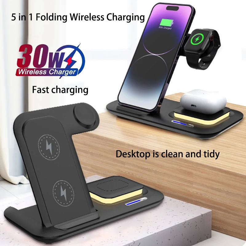 Hot 3 in 1 Foldable Wireless Mobile Phone Charger Station 2025 New Products Qi2 Travel Fast Charging Station with Lights