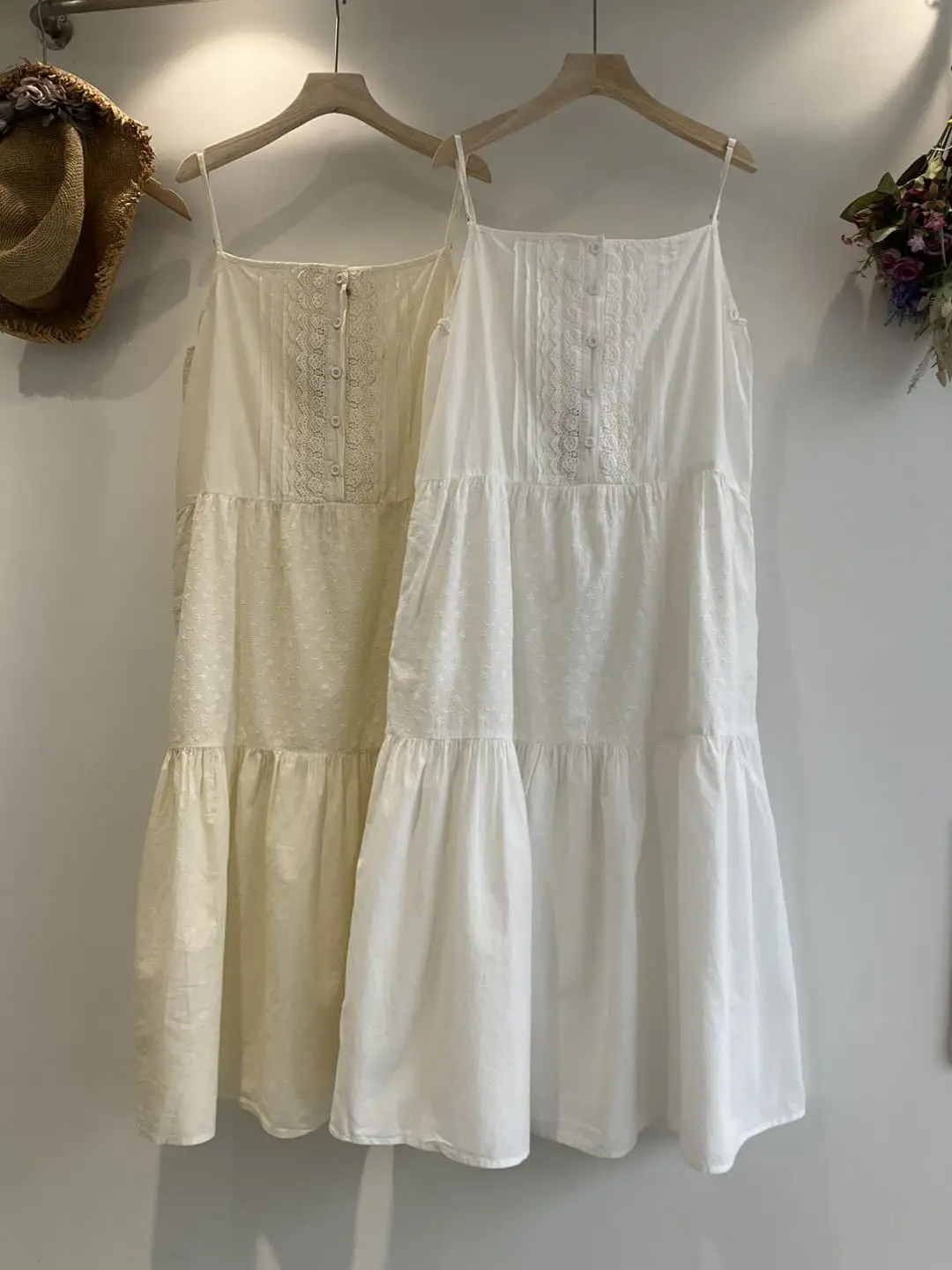 100% Cotton embroidery white beige mid-length slip dress mori girl Japan style sweet petticoat dress lolita cute clothes