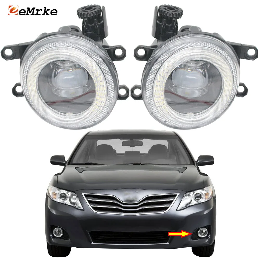 

Pair LED Angel Eye Daytime Running Lights DRL Cut-Line Lens Fog Lights for Toyota Camry XV40 USA 2006 2007 2008 2009 2010 2011