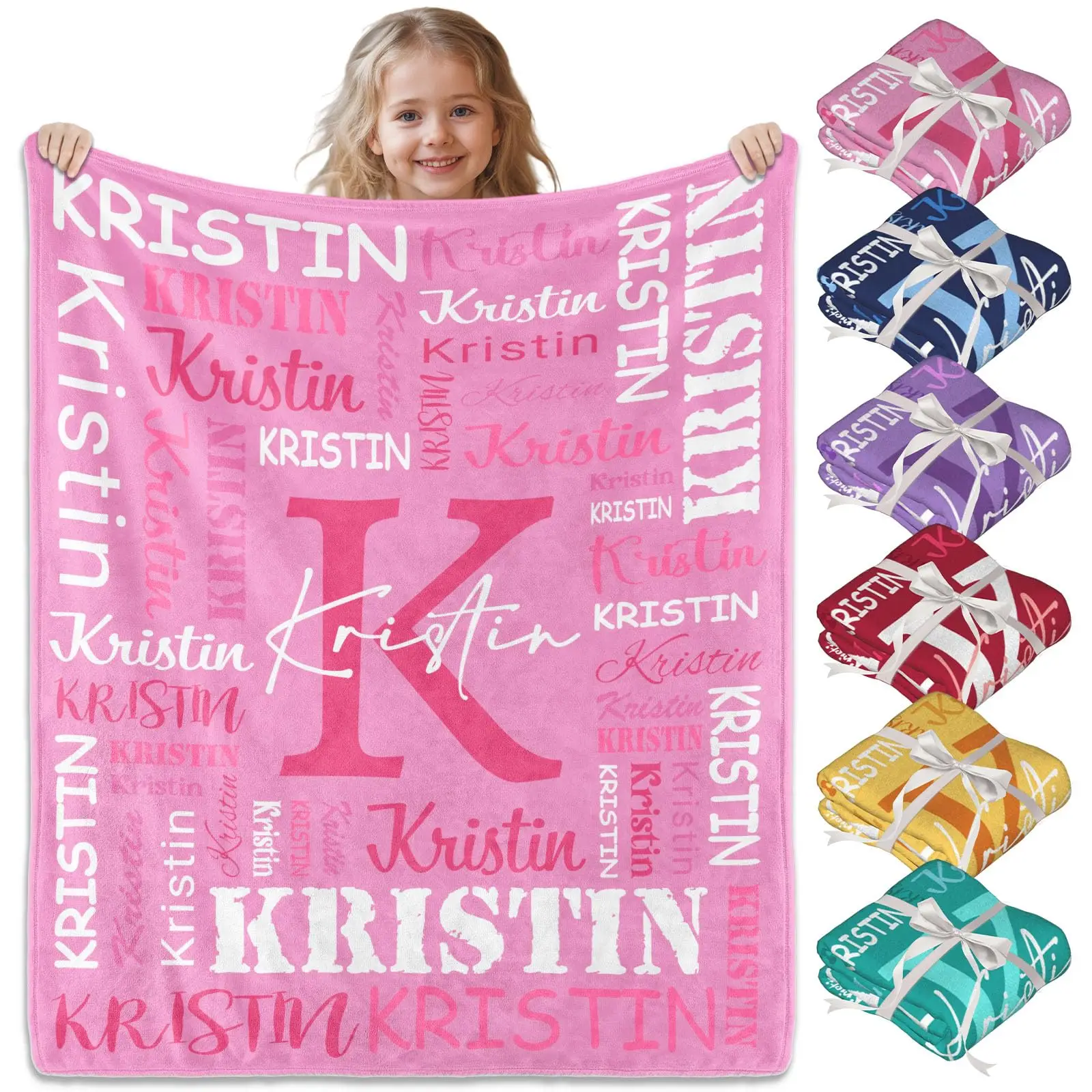 Personalized Blanket Custom Name Blanket Gift for Kids Adults Birthday Christmas Family Women Men Girlfriend Couples Present