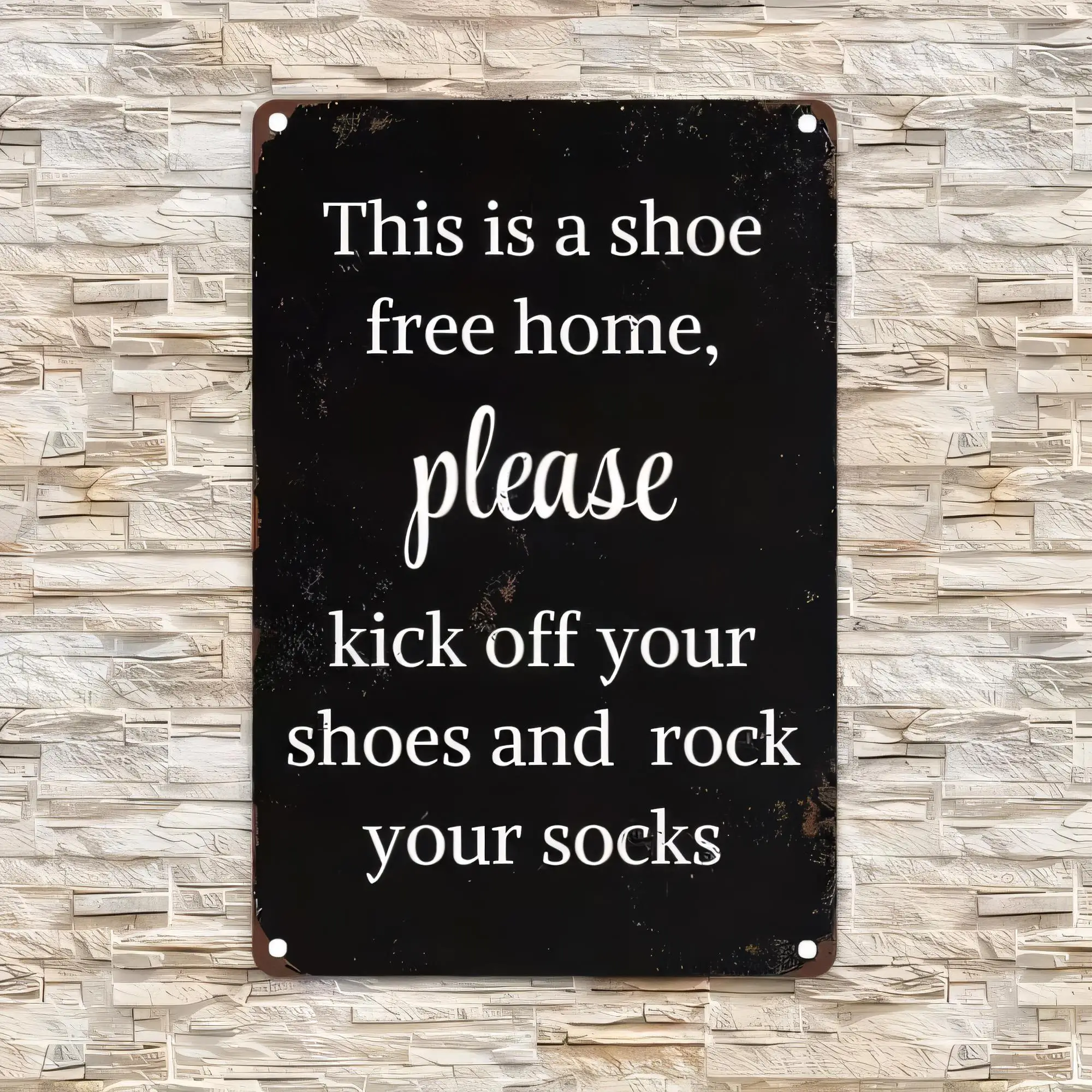 Tin Sign This Is A Shoe Free Home Please Kick Off Your Shoes And Rock Your Socks Retro Funny Quote Metal Wall Decor for Bathroom