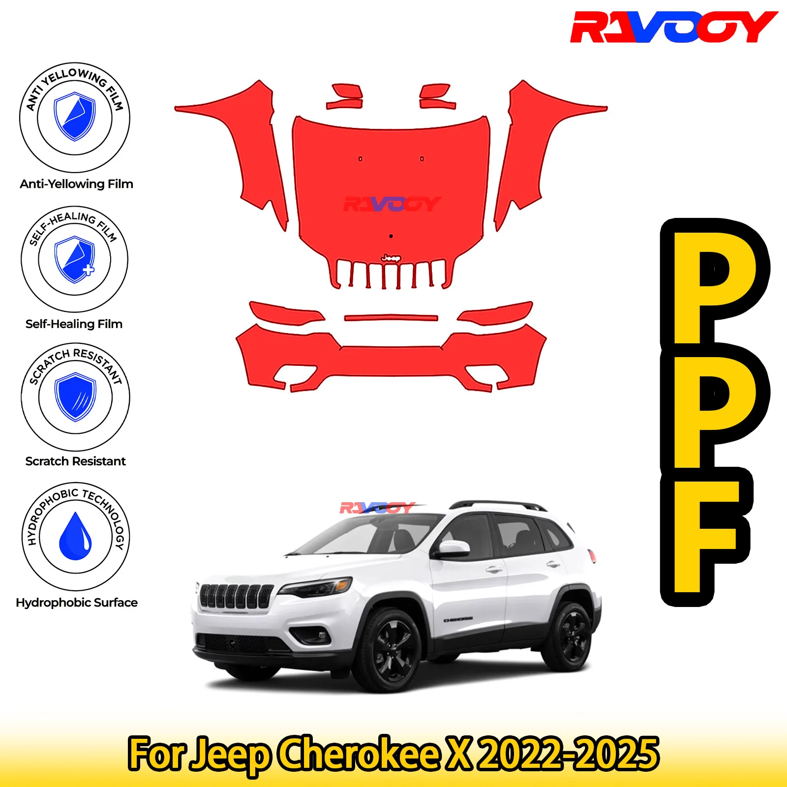 

For Jeep Cherokee X 2022-2025 Glossy Matte Black Precut front PPF Kit Paint Protection Film