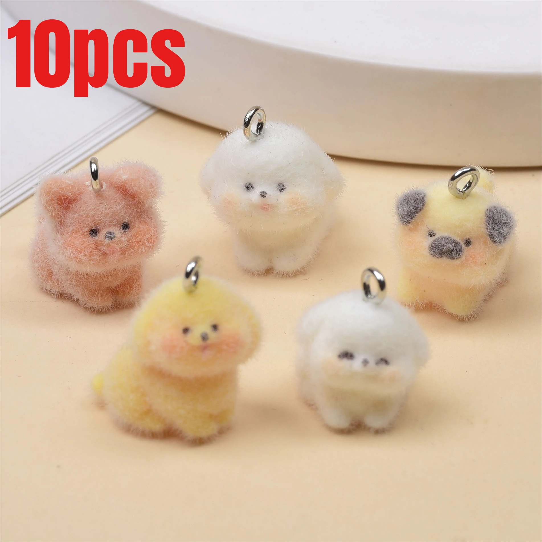 

10Pcs 3D Cute Flocking Resin Dog Charms Plush Cartoon Animal Dog Pendant for Keychain Earring DIY Crafts Jewelry Make
