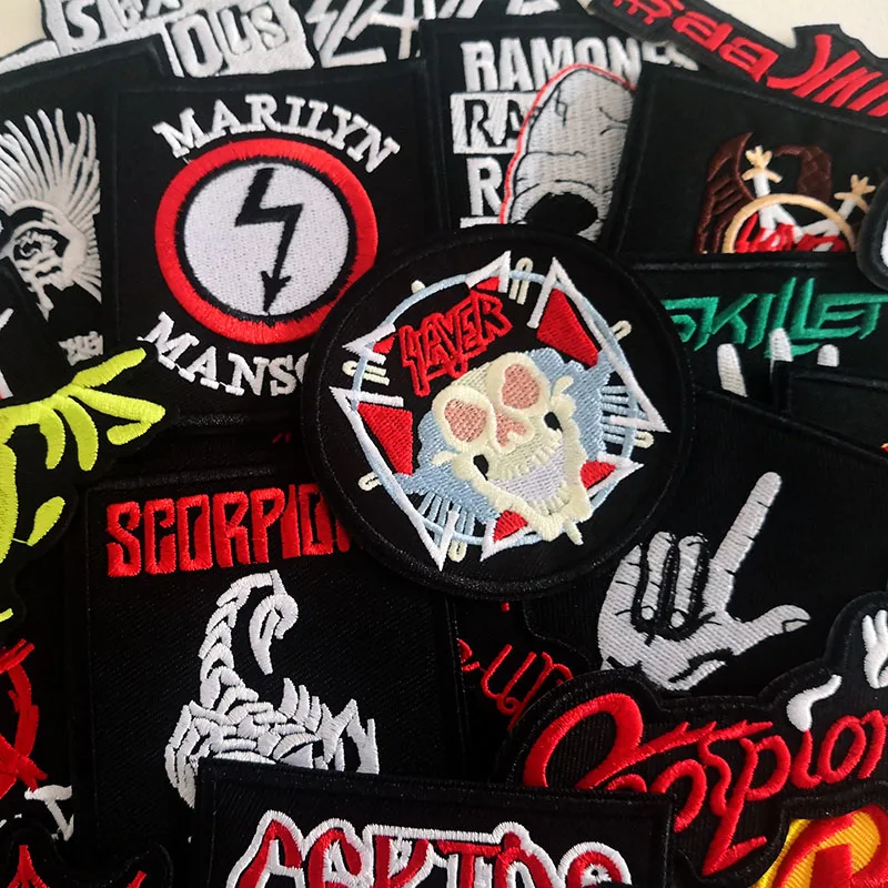 50pcs a lot Rock Band Clothes Patches Ironing Badges Punk Music Appliques Embroidery Stripes For Jackets Jeans DIY Stickers