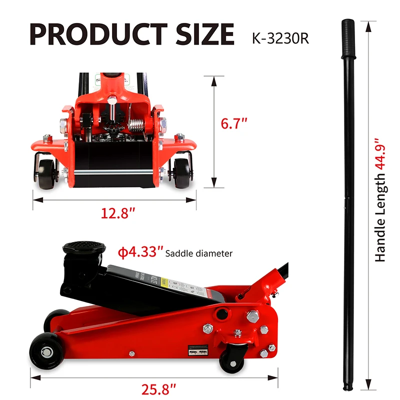 Hydraulic trolley Low Profile and Steel Racing Floor Jack with Piston Quick Lift Pump,3Ton (6,000 lb) Capacity, Lifting range 5.