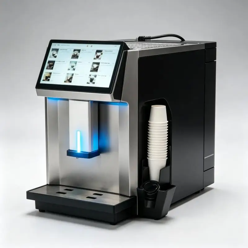 Smart Commercial Grade Stainless Steel Boiler Automatic Coffee Vending Machine 14-inch Touch Screen Portable Electric Coffee