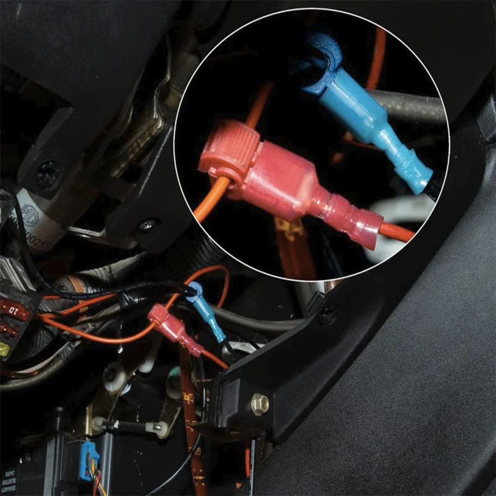 200 Stück T-Tap-Kabelverbinder, elektrischer T-Tap-Kabelanschluss mit vollständig isoliertem Nylon-Flachstecker, Schnelltrenn-Set – Detail 6