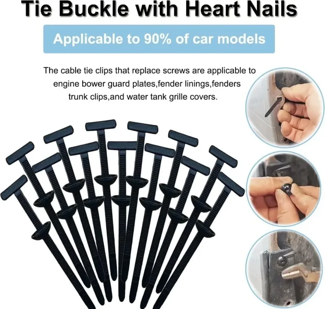 Universal Nylon Cable Tie Buckle Auto Fastener Screw Replacement Clip Car Fender Trunk Engine Guard Panel Wire Management Secure
