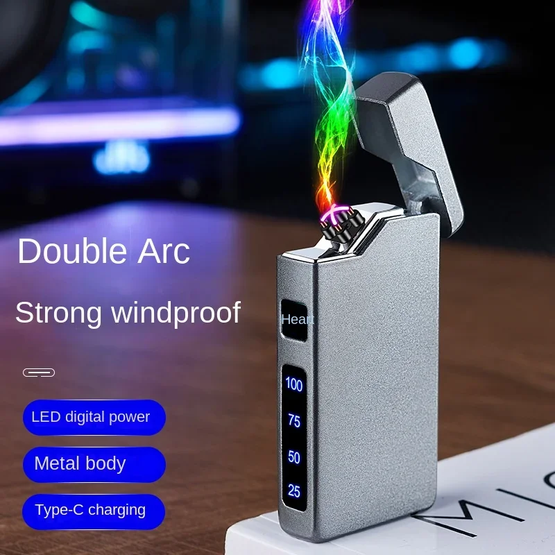 New Portable USB Rechargeable Lighter Electric Plasma Dual Arc Windproof Lighter Men's Gadget Cigarette Lighter High-end Gift