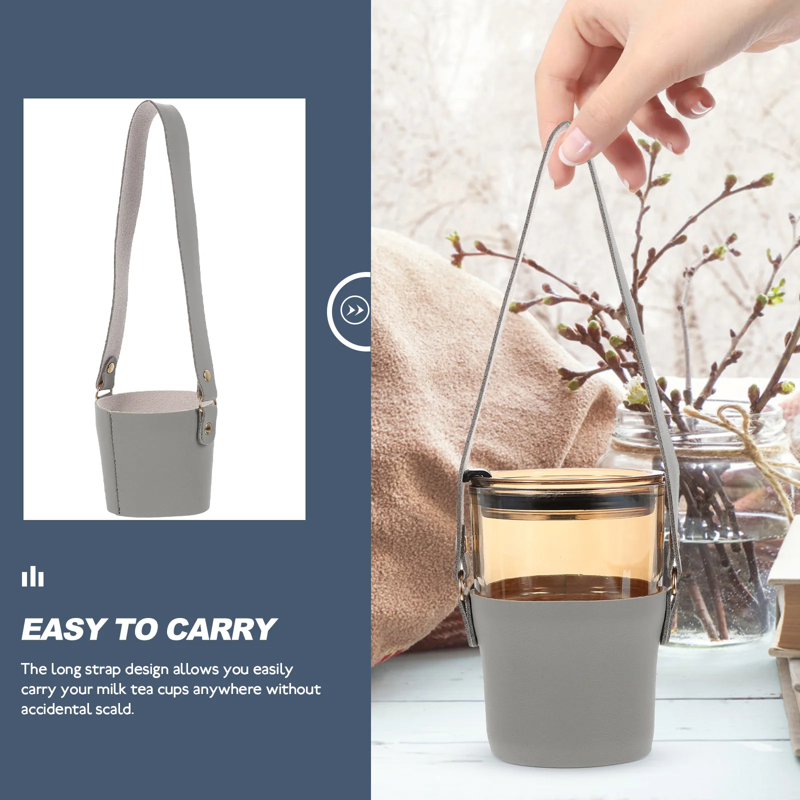 

Milk Tea Cup Sleeve Coffee Holder PU Reusable Drink Carrier H Design Water Bottle Compatible Non Slip Easy Clean Hot