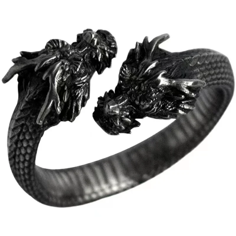 Vintage Double Headed Dragon Rings for Men Women Trend Punk Adjustable Male Ring Hip Hop Charm Accessories New Gifts Wholesale