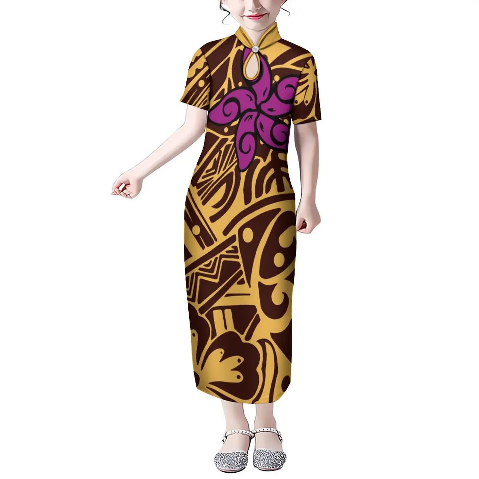 High Quality Children'S Dress Polynesian Tribe Design Print Fashion Cute Girls Breathable Slim Long Dress 2-16t