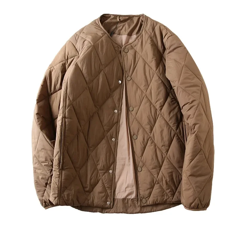 Autumn and Winter Warm Retro Mountain Style Quilted Diamond Grid Versatile Coat, Couple Cotton Jacket, Cotton Jacket