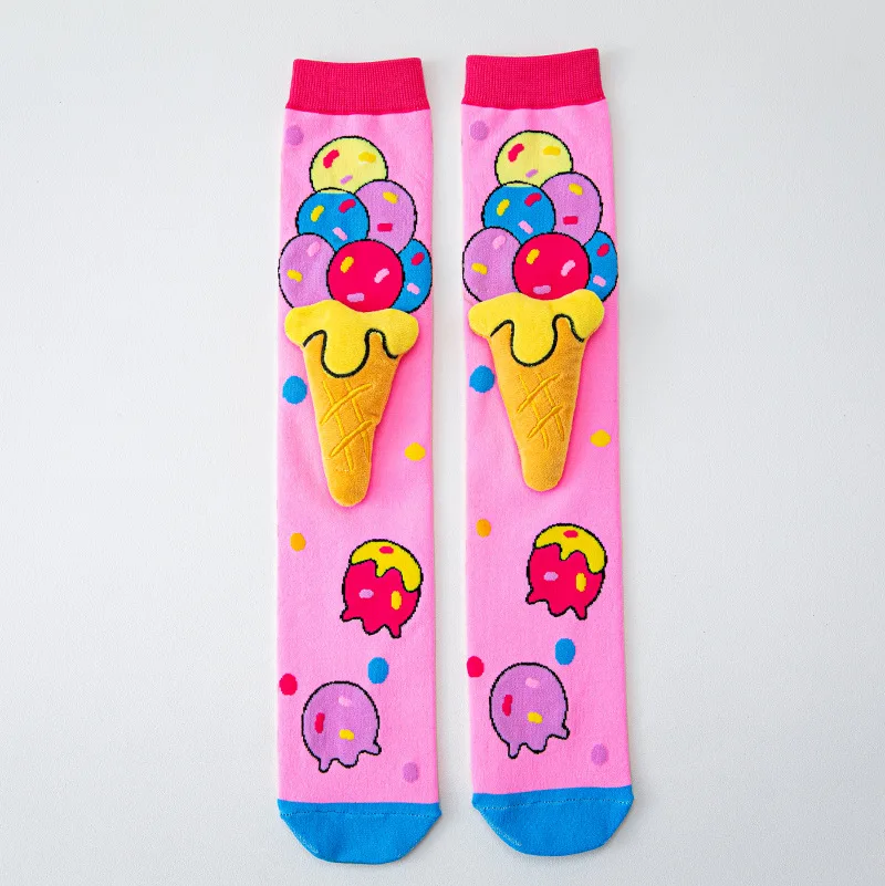 Cartoon-Kniestrümpfe für Kinder, Lustige 3D-Donut-Eiscreme-Kindersocken, Lange Kniestrümpfe, Weiche Baumwollstrümpfe für Jungen und Mädchen – Detail 11