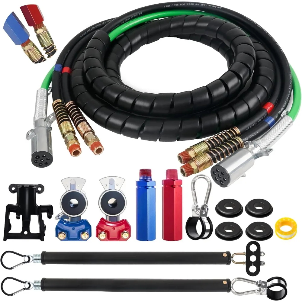 

12FT 3 in 1 Semi Truck Air Lines Kit Truck Air Hose with 2pcs 16" Tender Springs, Gladhands, Handles