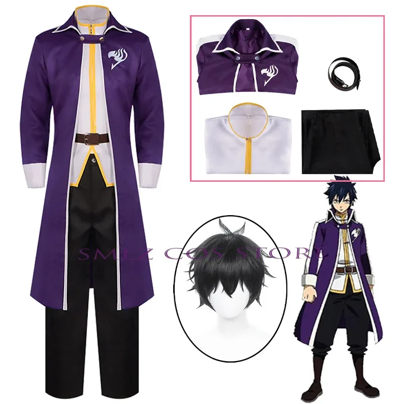 

Gray Cosplay Anime Fairy Tail Gray Fullbuster Costumes Trench Pants Belt Uniform Wig Set Halloween Party Outfit for Men Women
