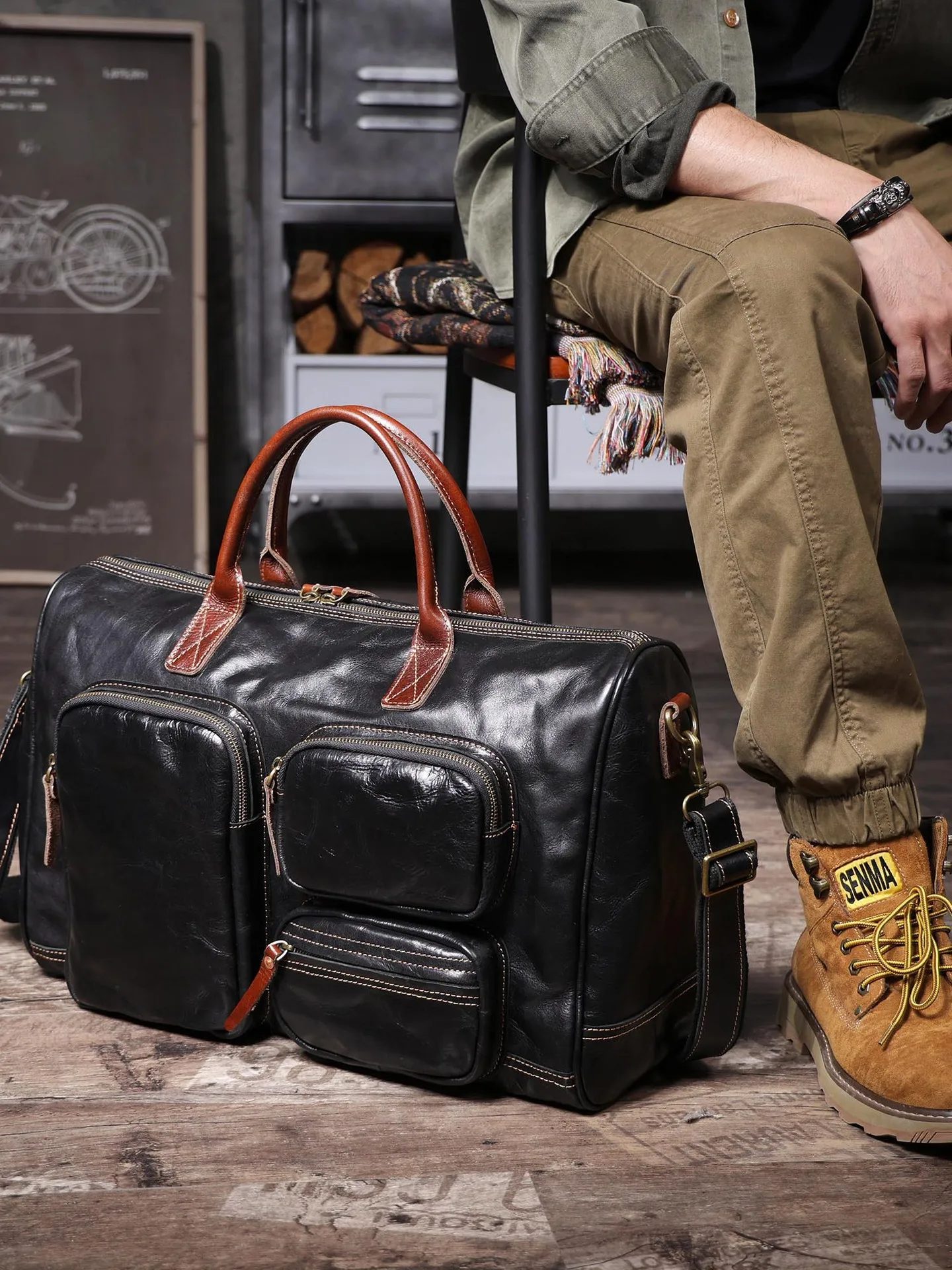 PNDME business casual luxury genuine leather men's large-capacity briefcase retro cow leather handbag multifunctional travel bag