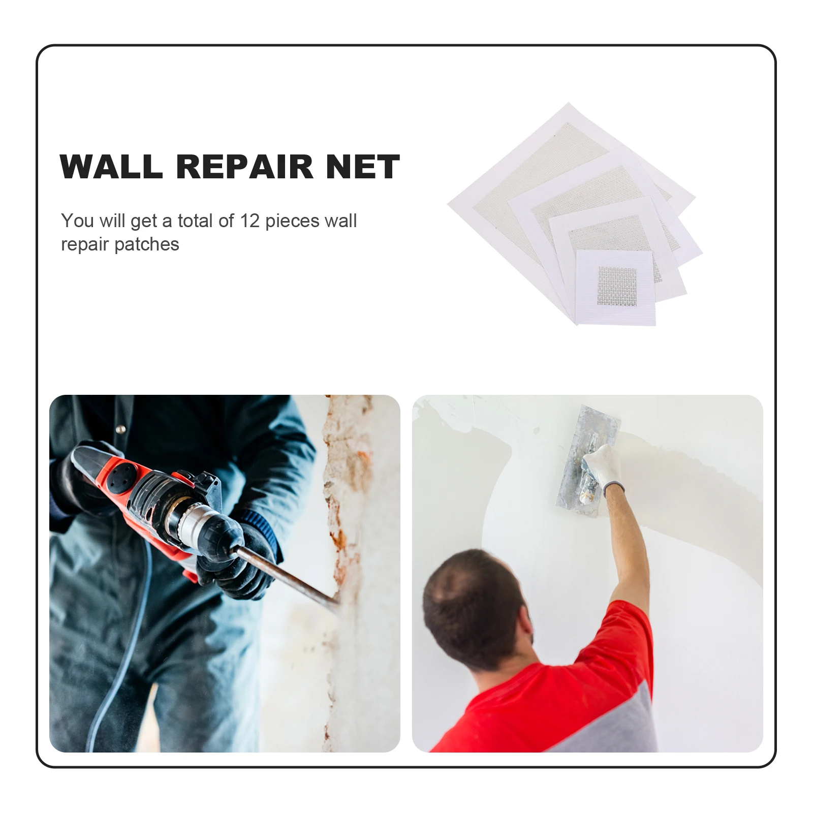 

12pcs Self-adhesive Patches Repair Stickers Sticky Mesh Household Repairing Supplies Anti-corrosion Fiberglass Wall Paint Wall