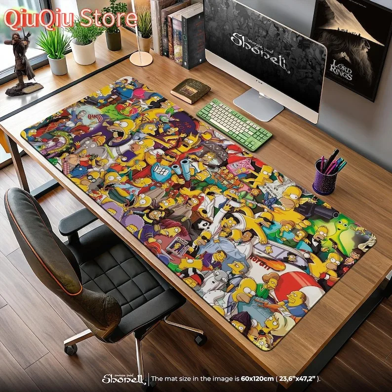 لوحة ماوس The Simpsons - تصميم ملون من Springfield Collage، حصيرة مكتب الألعاب، ديكور Homer Bart Lisa، هدية كرتونية