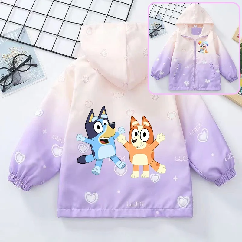 Blueys Bingo Chilli Kids Hooded Sweatshirt Jacket Girl Spring Autumn Baby Clothes Anime Cartoon Print Windproof Casual Coat Tops