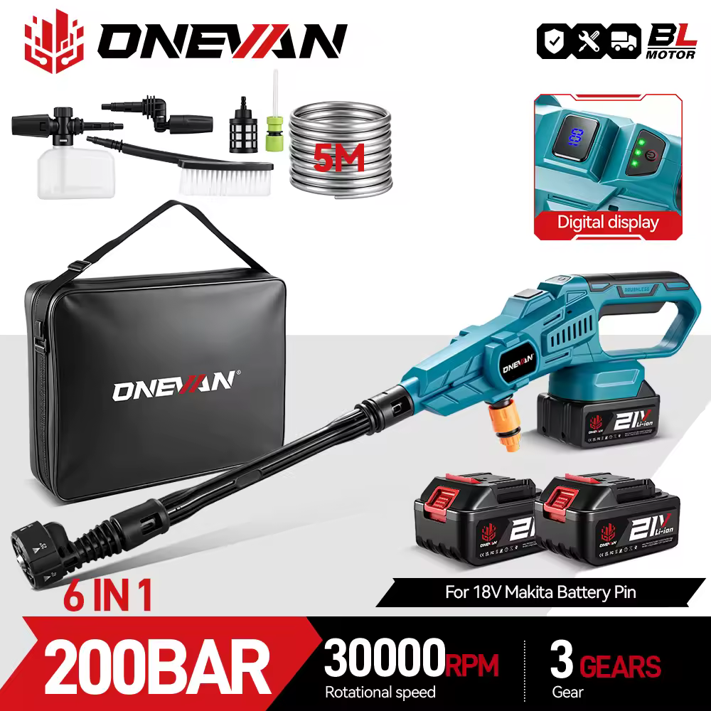 ONEVAN 3500W 200Bar Brushless Electric High Pressure Washer Car Wash Water Gun Garden Irrigation Tool for 21V 18V Battery