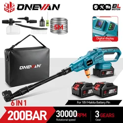 ONEVAN 200Bar 3500W Water Gun Brushless Electric High Pressure Garden Washer Cordless Car Washing Gun For Makita 18V Battery Pin