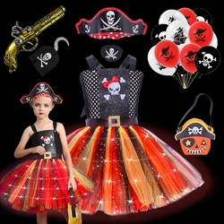 Halloween Evening Party Child LED Light Pirate Costume Carnival Captain Jack Sparrow Dress Up Luminous Fluffy Tulle Tutu Dress