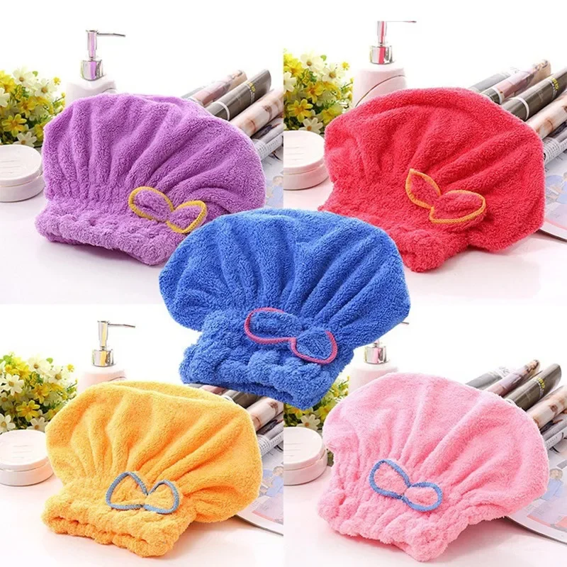 2PCS Shower Cap Women Hair Cap Microfibre Quick Hair Drying Bath Spa Bowknot Cap Wrap Towel Hat For Bath Bathroom Accessories