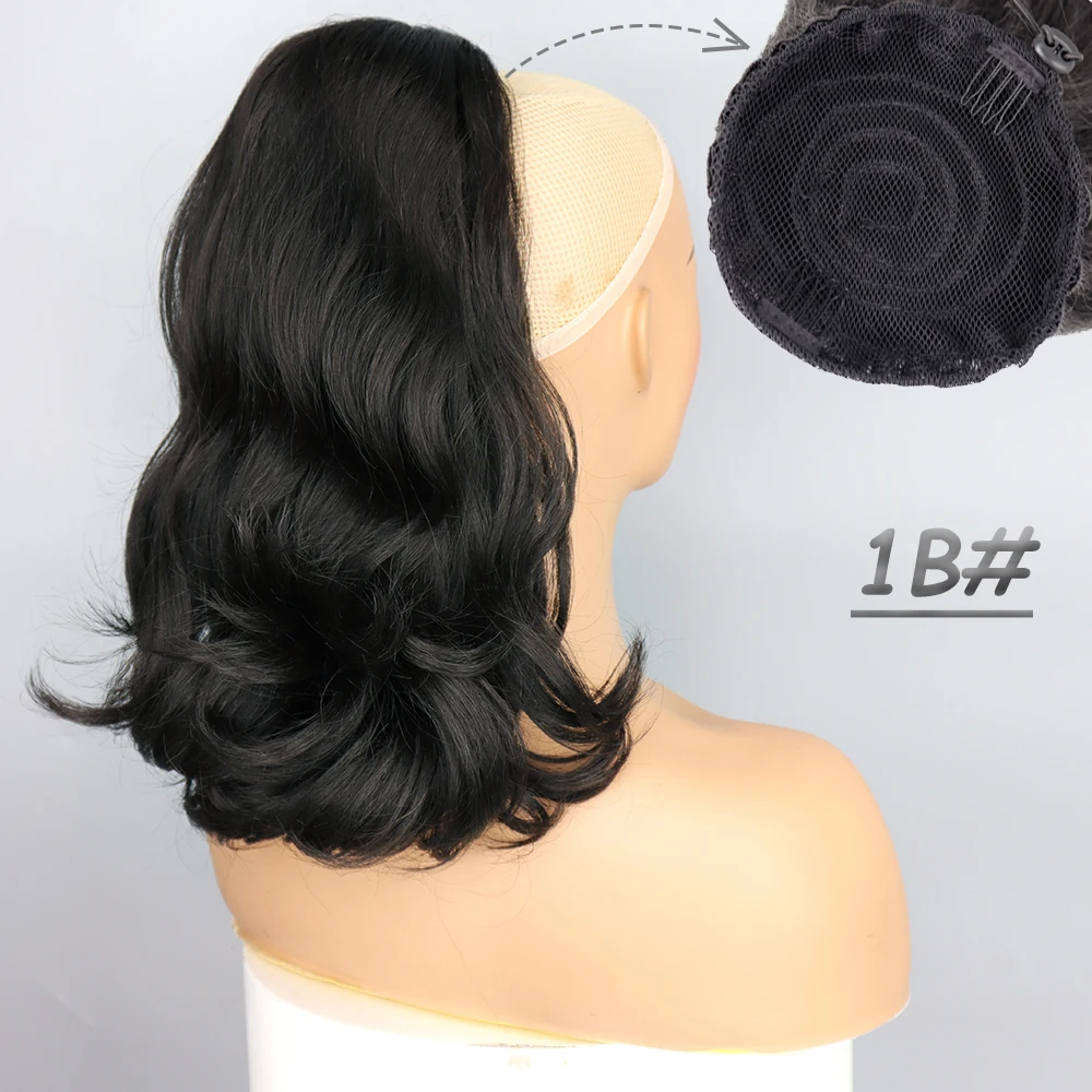 Synthetic 18\'\' Tail Warping Curly Wave Drawstring Ponytail Hair Extension With 2 Plastic Comb Black Brown Hair