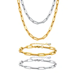 Paperclip Chain Necklace, Stainless Steel Layering Neck Jewelry for Women, Hip Pop Necklace 5mm