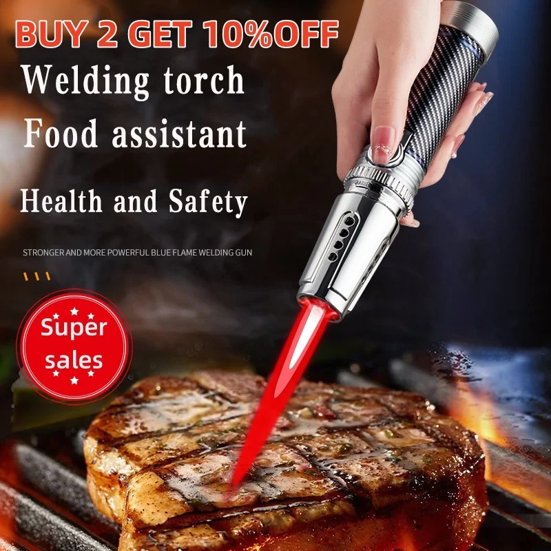 

Outdoor Red Flame Gas Lighter Kitchen Cooking Smoking Accessories Windproof Barbecue Lighter 1300 ℃ Spray Gun Metal Lighter