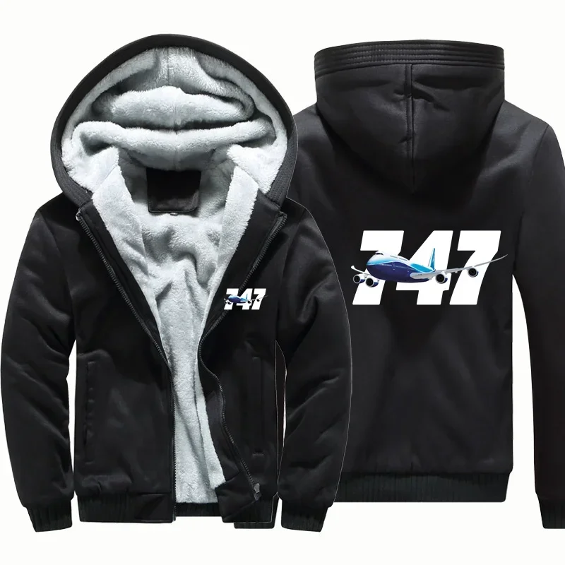 

Fleece Warm Wool Aviation Pilots Super 747 Flight Men Coat Jackets Zipper Hooded Thick Hoodies Sweatshirts