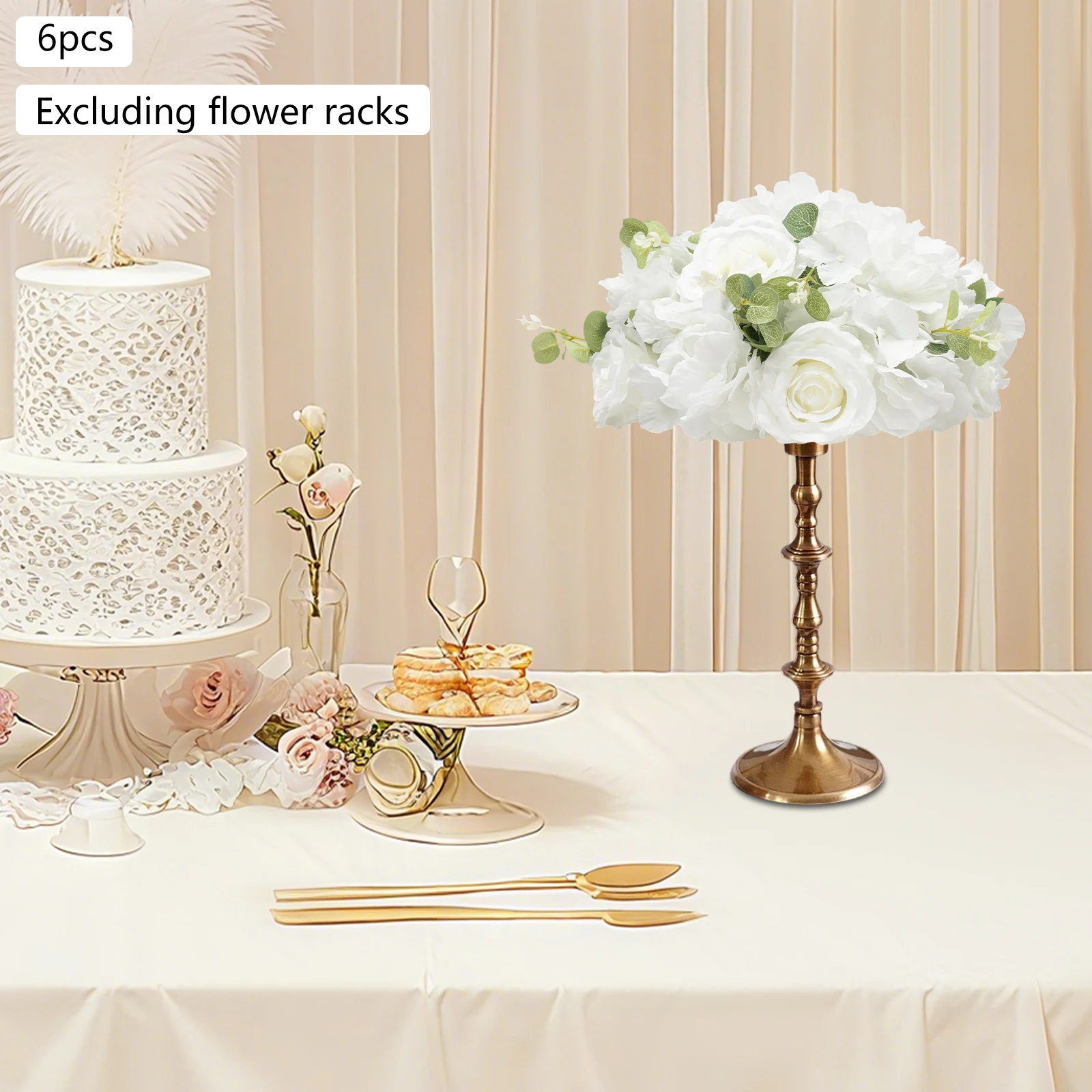 

6 Pcs Artificial Flower Balls, Table Centers Silk Pivot With Plastic Stable Base for Party, Wedding, Birthday Decor 13.4*7.48"