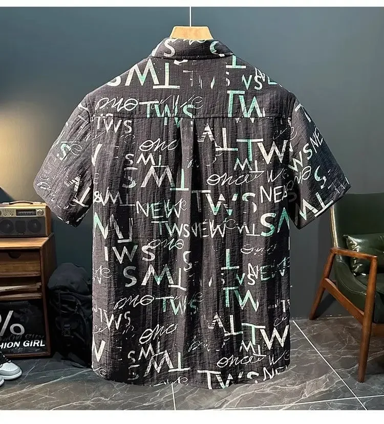 LIBIELIY LIBIELIY ضوء الاتجاه الفاخر الساخن مختوم الرجال عادية قصيرة الأكمام قميص المحطة الأوروبية الصيف الخفيفة ومتعددة الاستخدامات Co #6