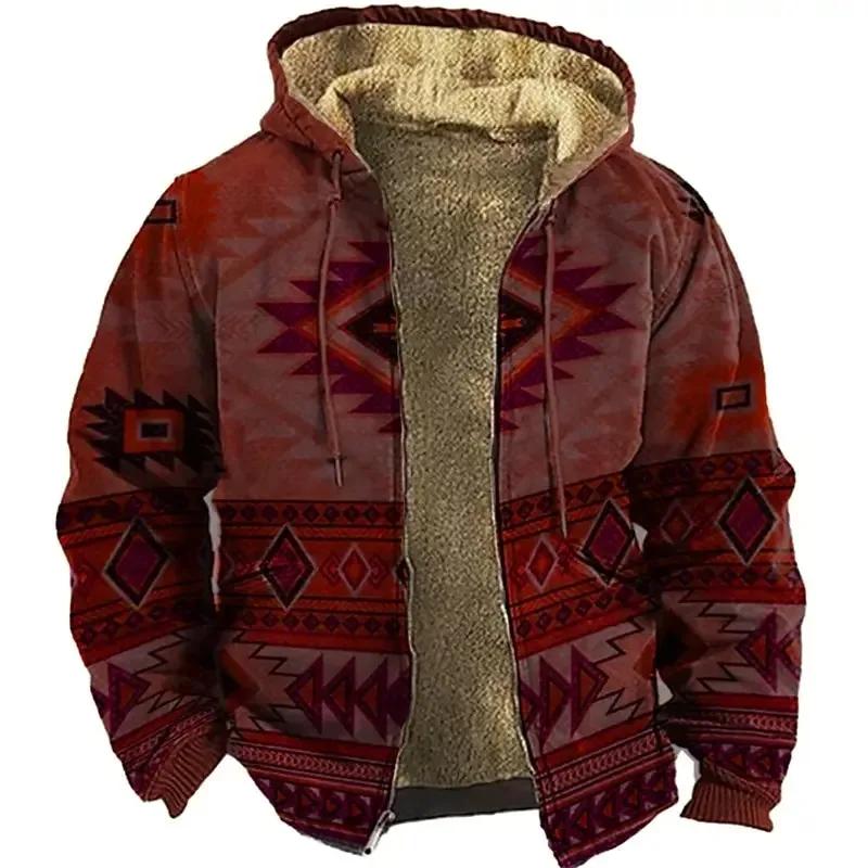 

Indian Tribe Pattern Print Hoodie Winter Outwear Long Sleeve Zip Sweatshirt Stand Collar Coat Women Men 3D Clothes 2024