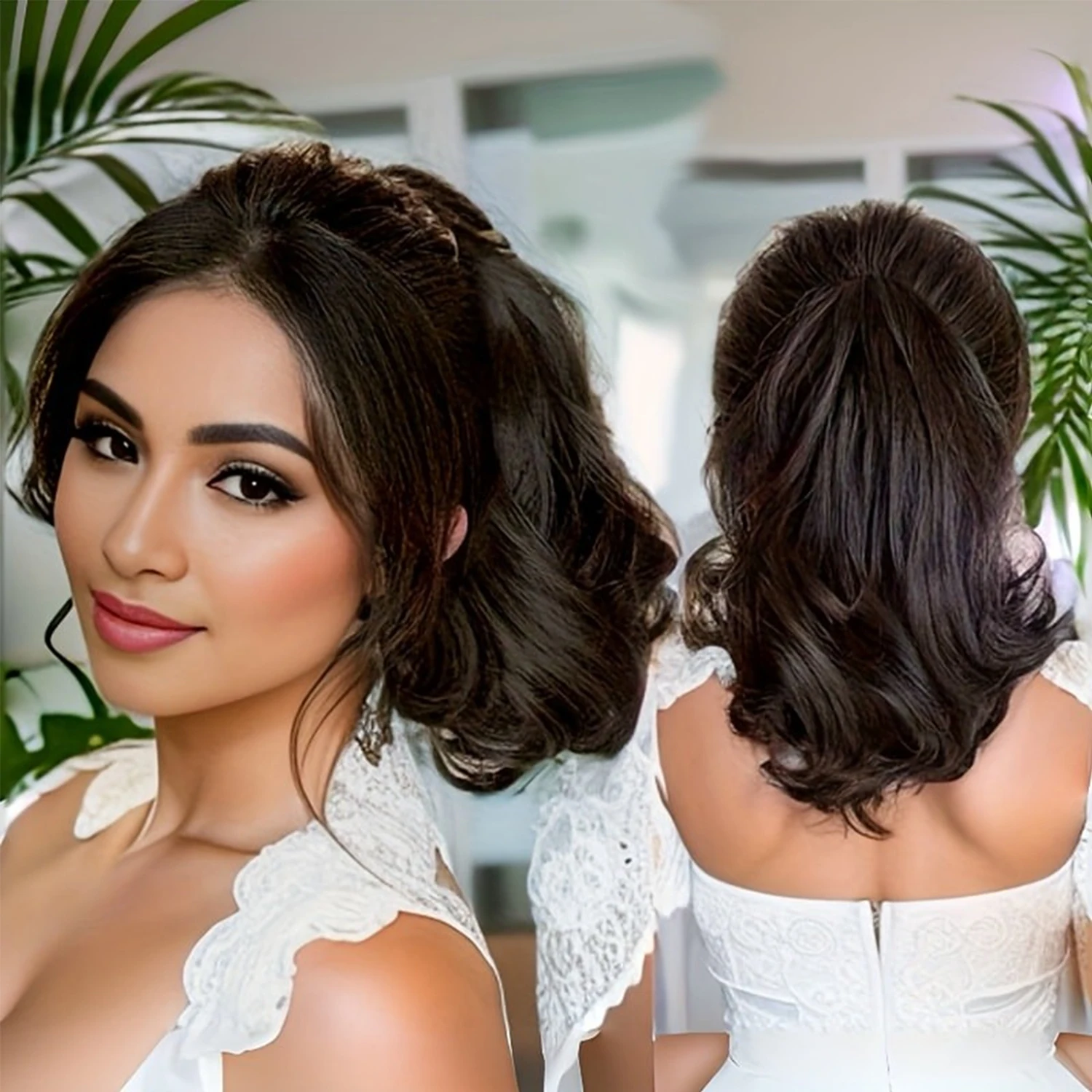 

Synthetic 10Inch Ponytail Pear blossom wave small Claw Clip Ponytail Short Curly Ponytail Ladies Hair Clip for Women