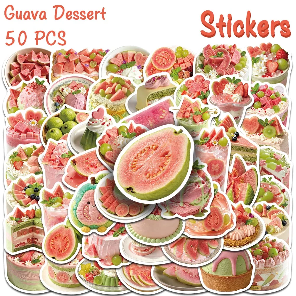 50pcs Guava Dessert Stickers Pink Green Matcha Aesthetic Fruit Dessert Decal for Scrapbook Planner Journal Phone Case & DIY Gift
